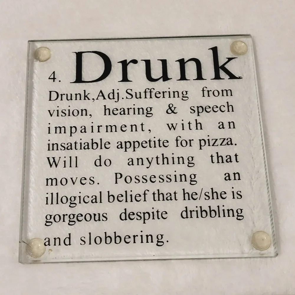 Novelty Drunk Definitions Glass Drink Coasters 6 Piece Set How Drunk Are You?